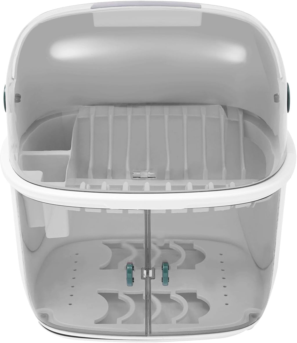 Égouttoir à Vaisselle à 2 étages avec Couvercle Transparent et Plateau à Tasses