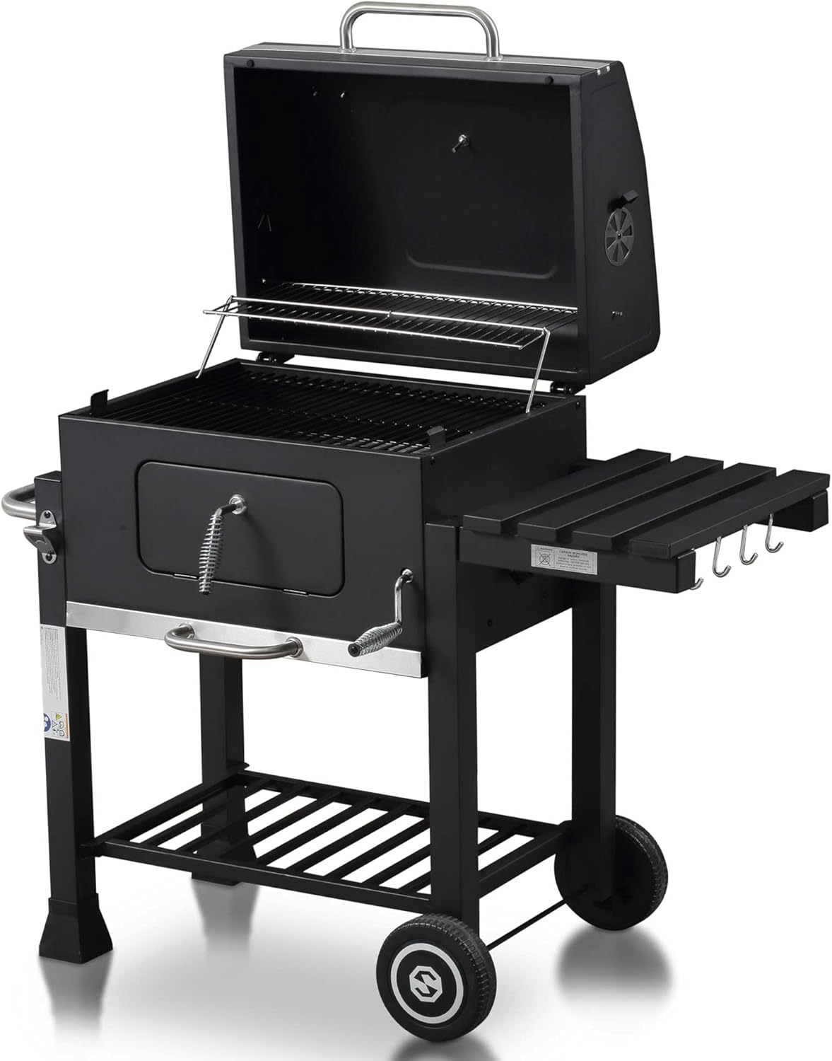 Chariot de barbecue au charbon familial avec 3 grilles | 116cm x 55,7cm x 100 cm