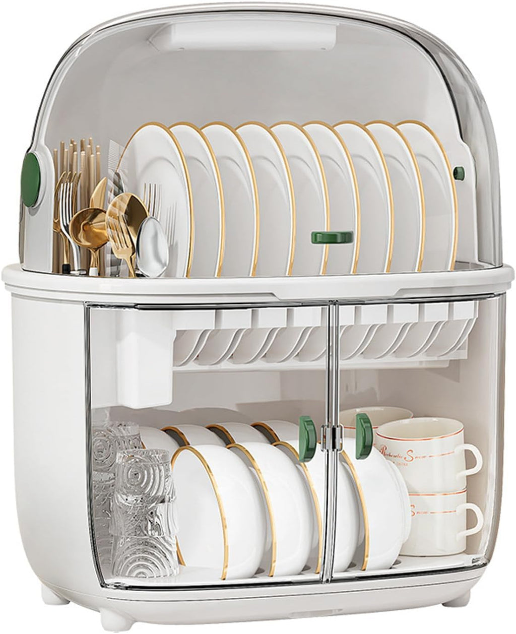 Égouttoir à Vaisselle à 2 étages avec Couvercle Transparent et Plateau à Tasses