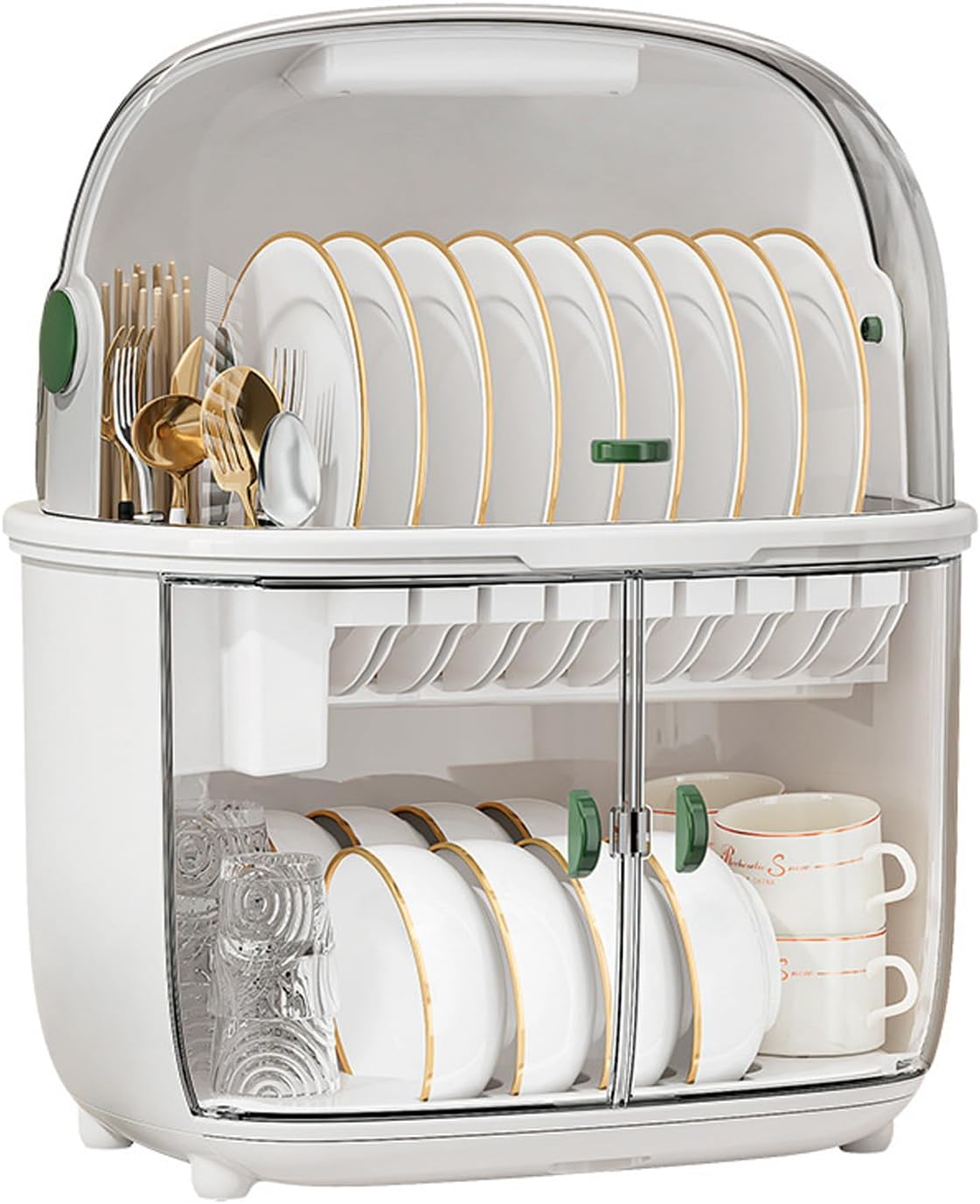 Égouttoir à Vaisselle à 2 étages avec Couvercle Transparent et Plateau à Tasses