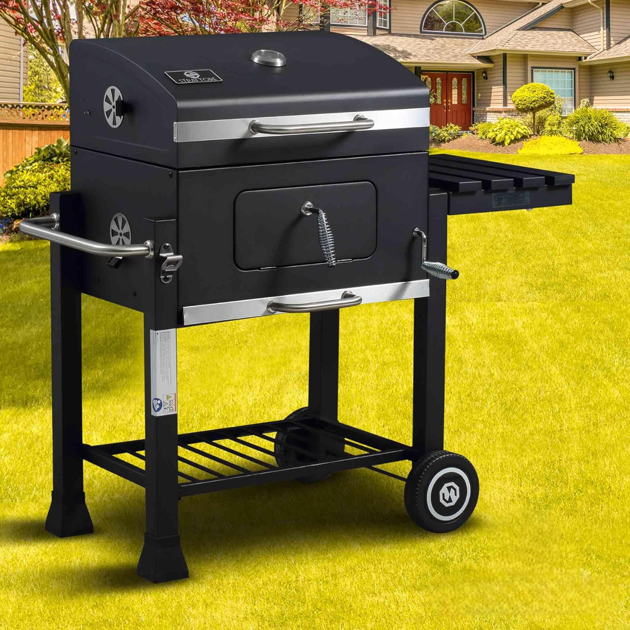 Chariot de barbecue au charbon familial avec 3 grilles | 116cm x 55,7cm x 100 cm