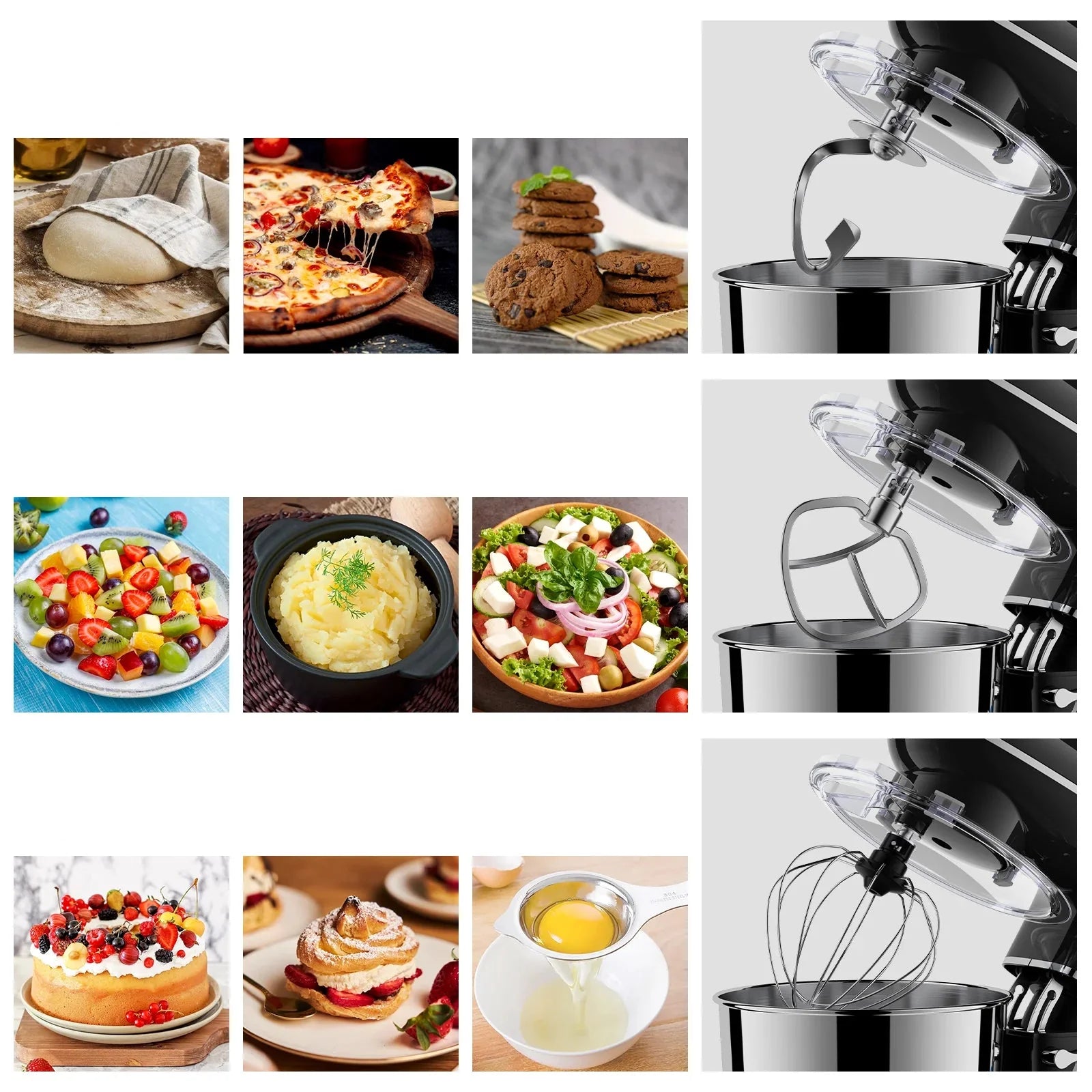 Robot Pâtissier Multifonction 3 en 1 – 1500W | Pétrisseur, Fouet & Hachoir à viande