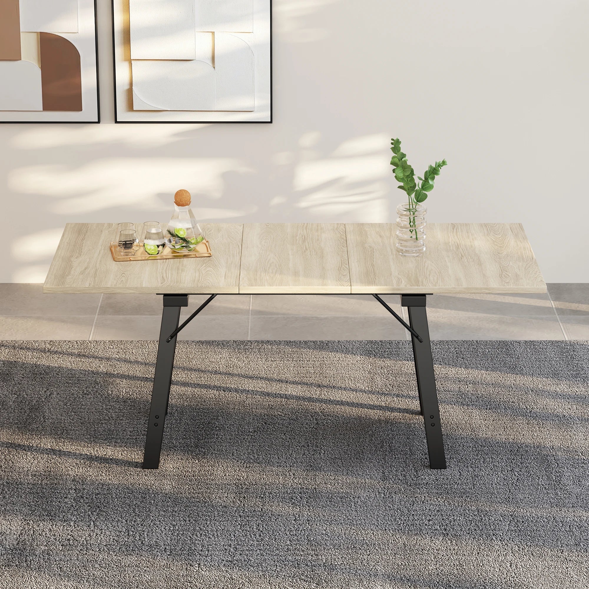 Beige extendable dining table with alloy legs