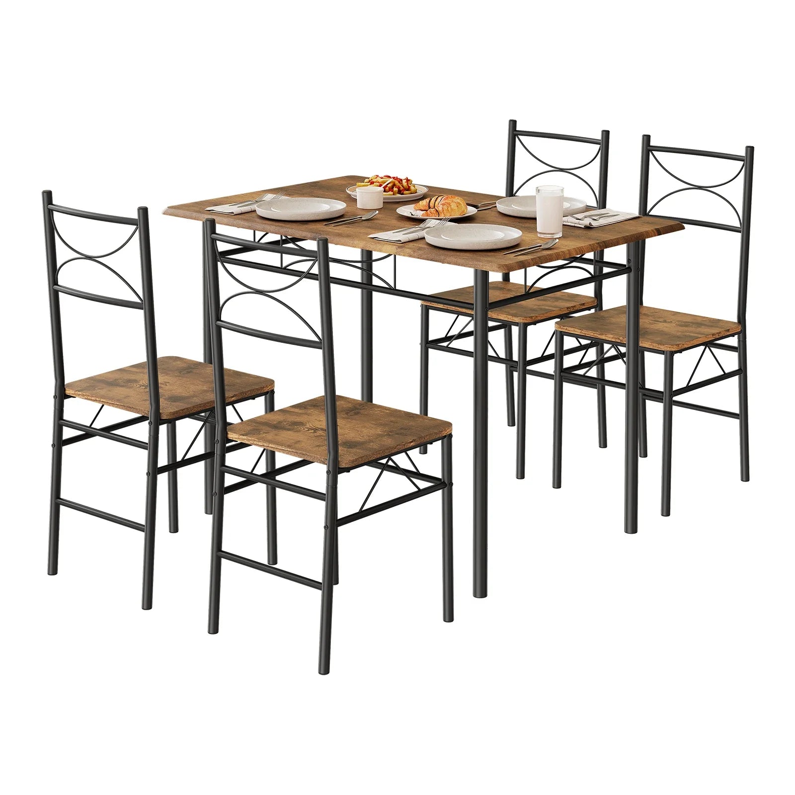 Industrial Dining Table Set with 4 Chairs – 110 x 76 x 70 cm