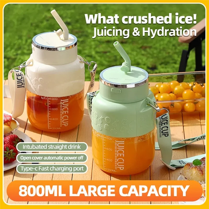 800ml Wireless Portable Electric Juicer Cup – 10 Stainless Steel Blades | USB Rechargeable Fruit Smoothie Blender with Straw & Lanyard