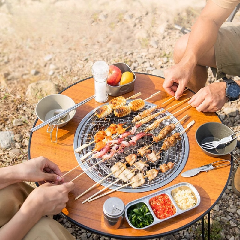 Table Ronde Pliante Portable avec Barbecue Intégré