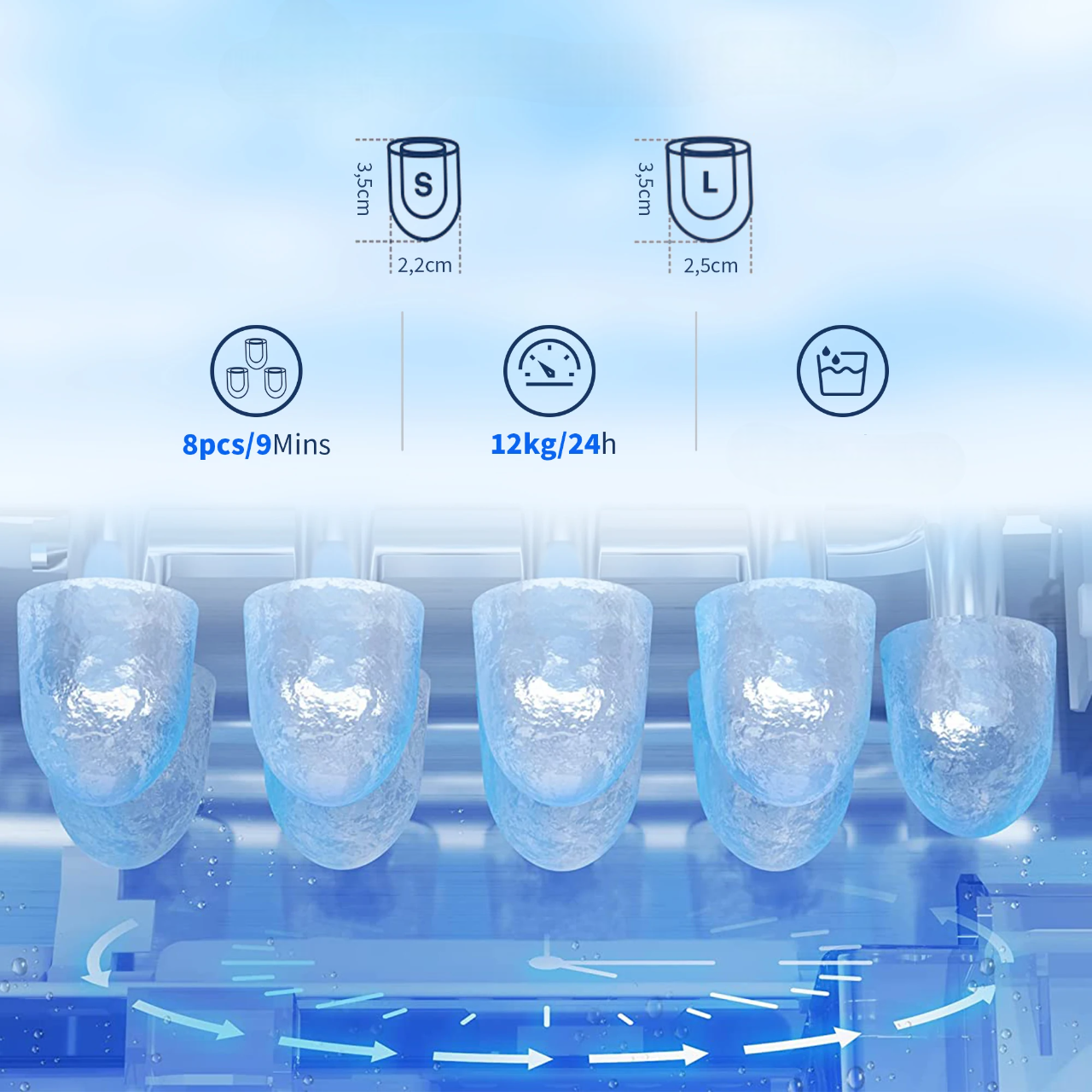 🧊 Machine à Glaçons Électrique – 12 kg / 24h | Portable, Rapide, avec Écran LCD & Auto-nettoyage