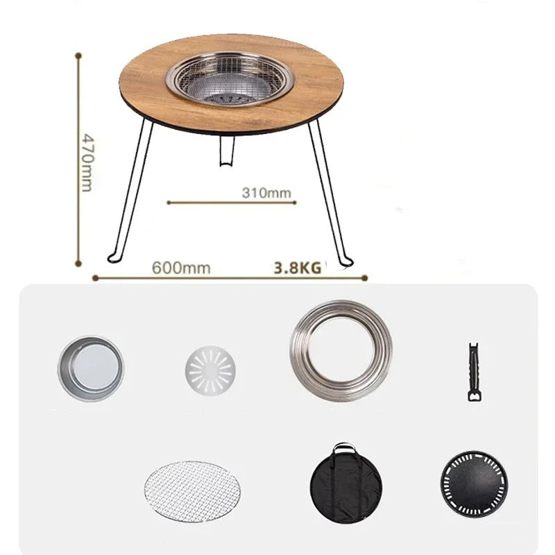 Table Ronde Pliante Portable avec Barbecue Intégré