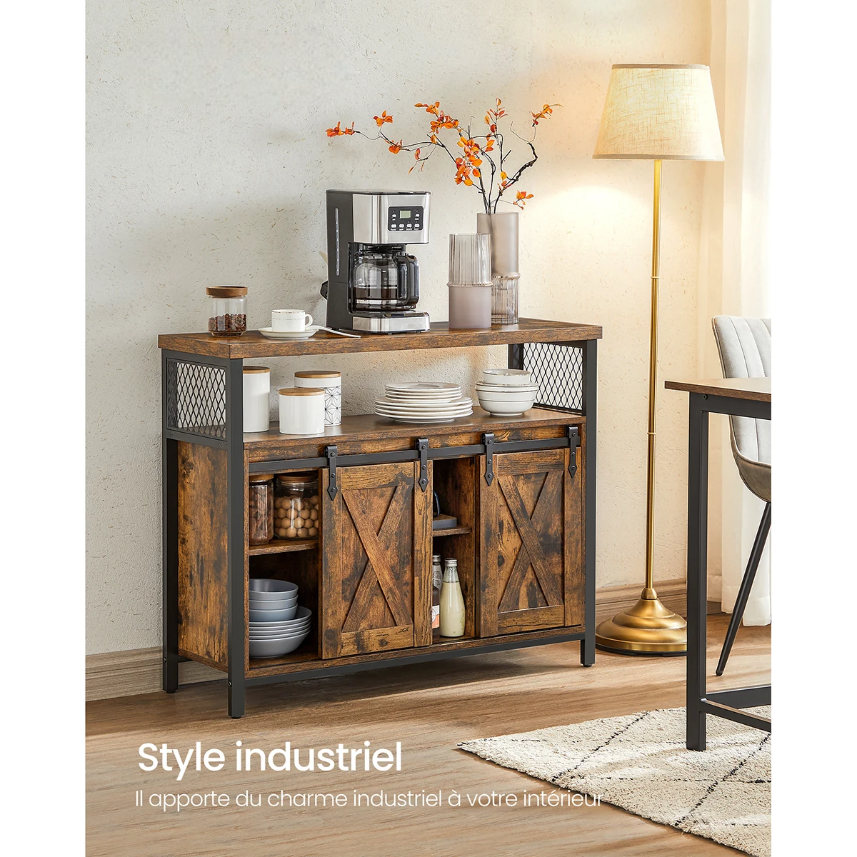 Kitchen Sideboard with 2 Sliding Doors | 100 x 33 x 80 cm – Rustic Industrial Style