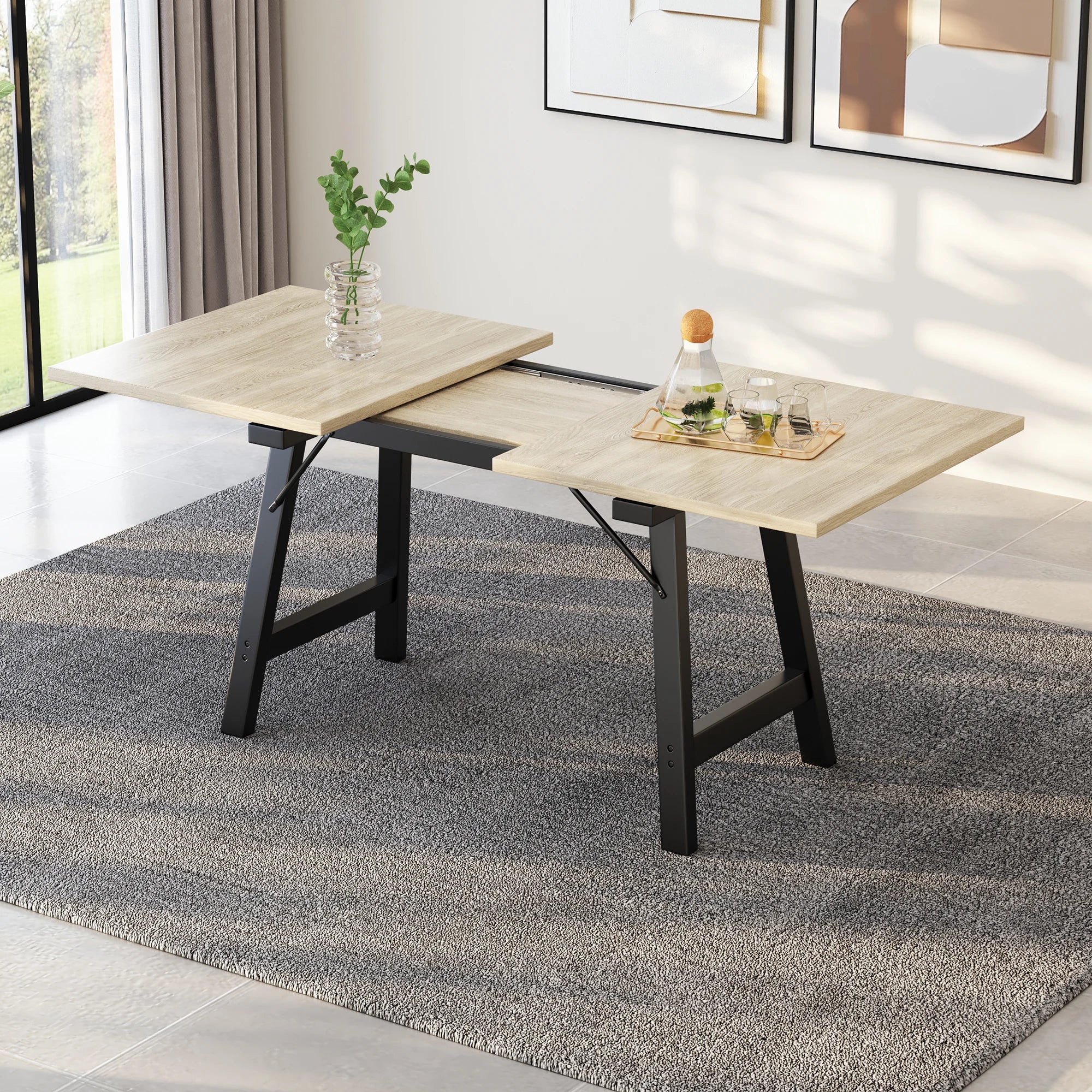 Beige extendable dining table with alloy legs