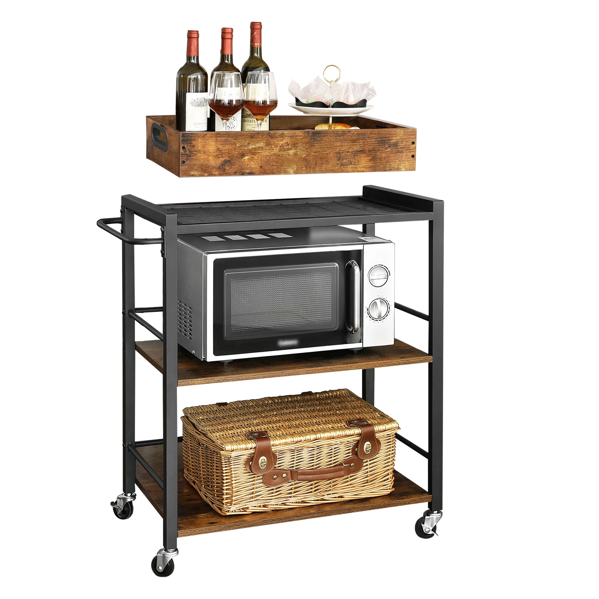 Industrial Style Rolling Kitchen Trolley with Removable Tray | 40 x 72 x 86 cm