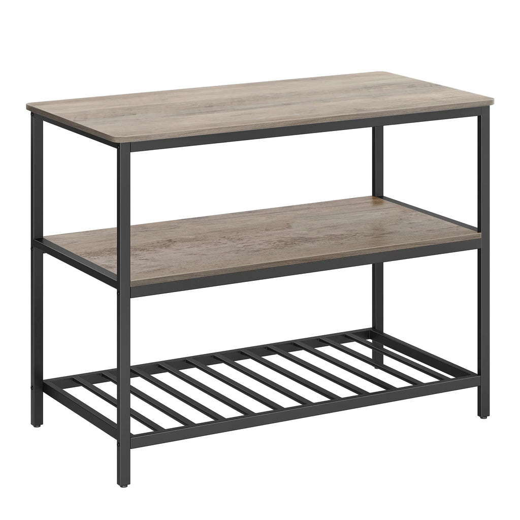 🍴 Îlot de Cuisine Grège Rustique Industriel – 3 Niveaux de Rangement | 120 x 60 x 90 cm