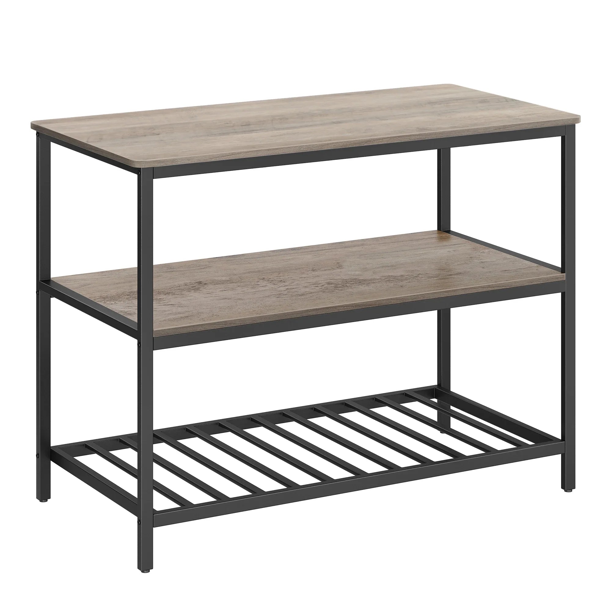 🍴 Îlot de Cuisine Grège Rustique Industriel – 3 Niveaux de Rangement | 120 x 60 x 90 cm