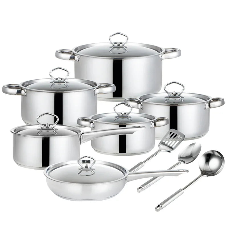 6-Piece Stainless Steel Cookware Set – Double Bottom Pots & Pans | Durable Kitchen Cooking Set with Lids | Gift for Moms & Home Chefs