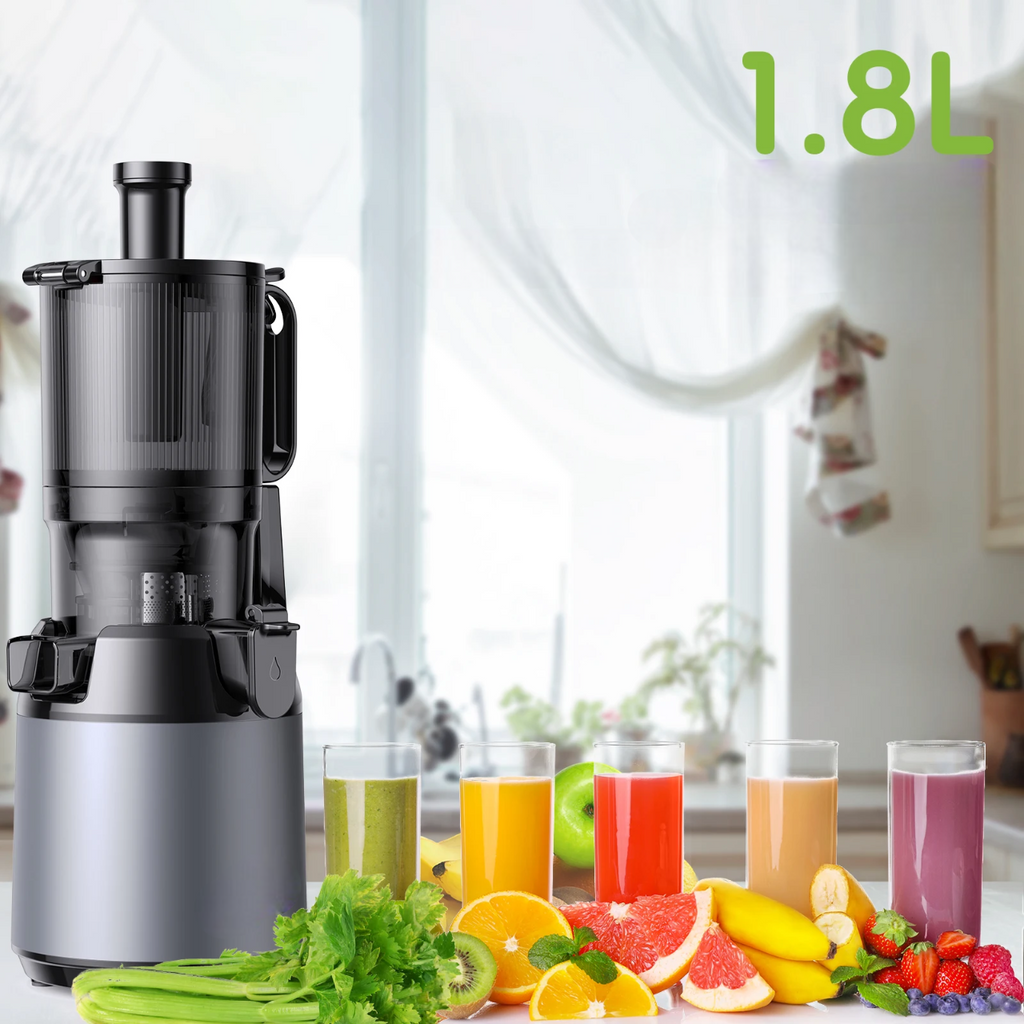 Extracteur de Jus XL à Froid à Rotation Lente – 130mm Largeur | Jus Pur & Sain | 1.8L