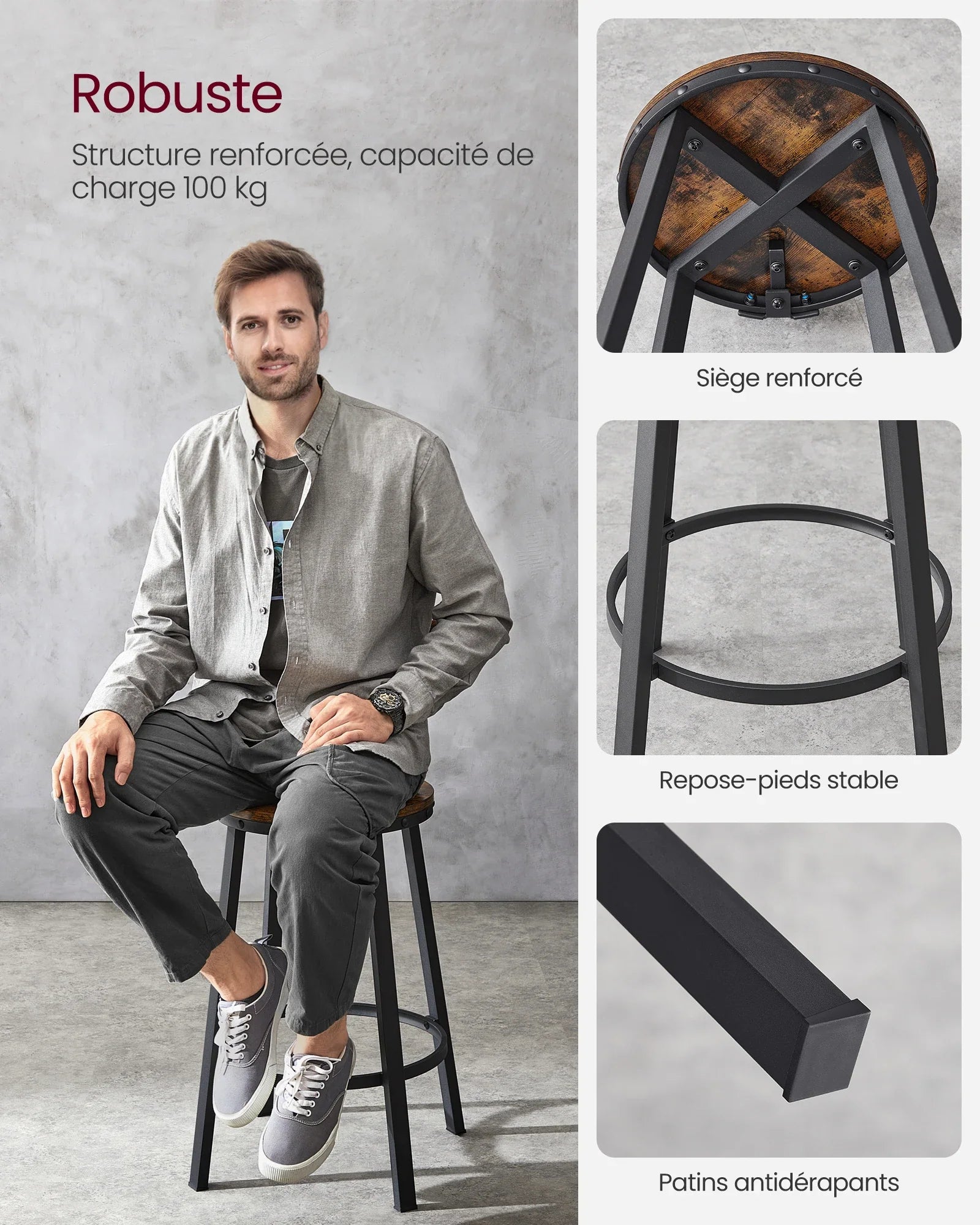 Set of 2 rustic industrial style bar stools