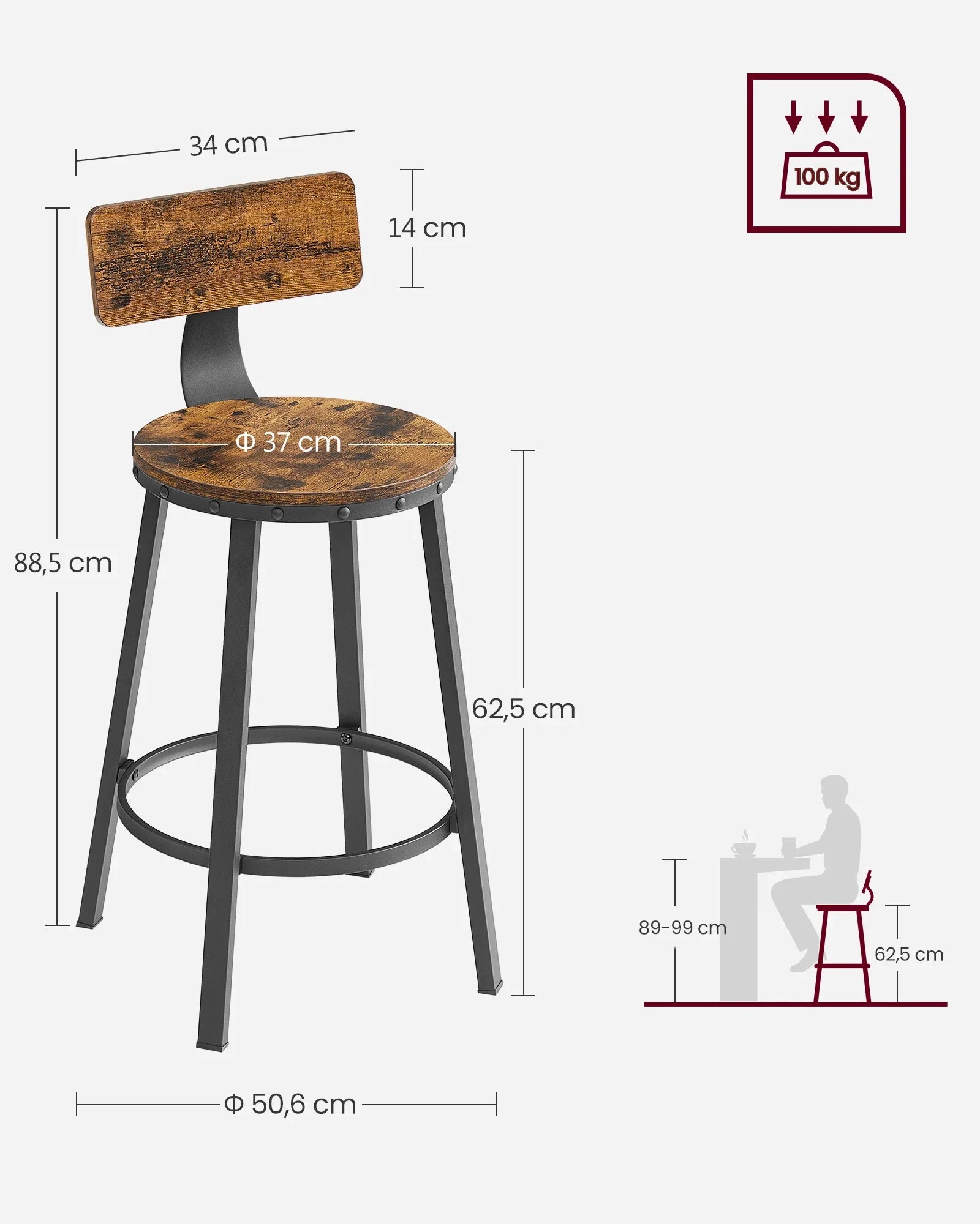 Set of 2 rustic industrial style bar stools