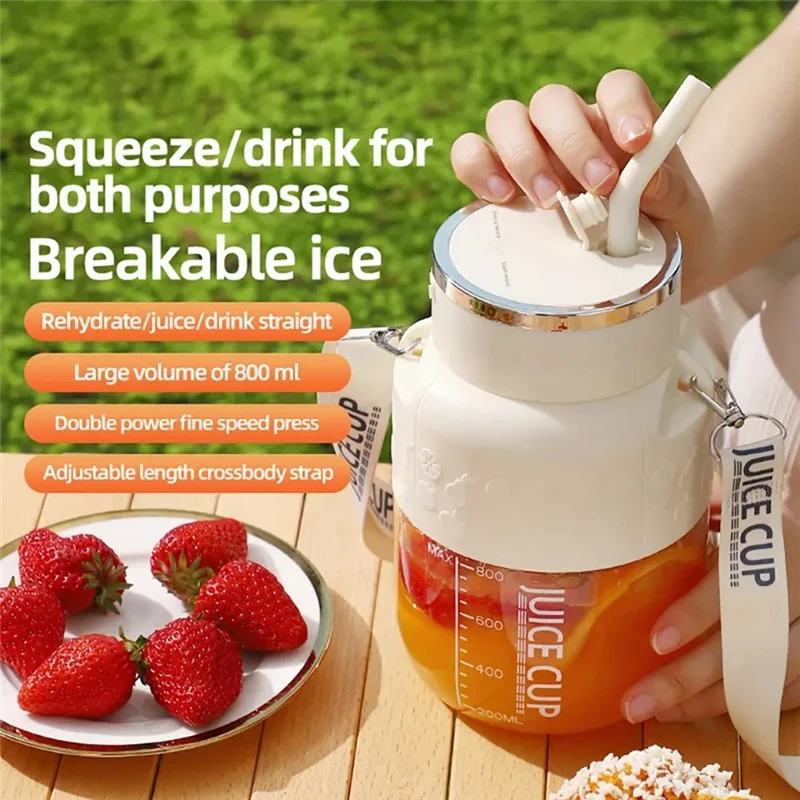 800ml Wireless Portable Electric Juicer Cup – 10 Stainless Steel Blades | USB Rechargeable Fruit Smoothie Blender with Straw & Lanyard