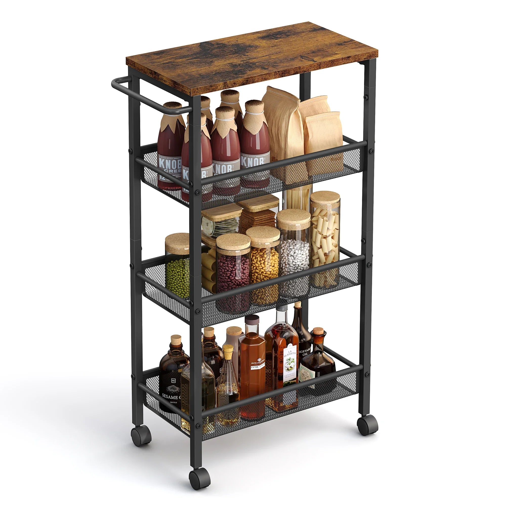 Industrial Style 4-Tier Kitchen Trolley with Wheels | 22 x 45.4 x 77 cm
