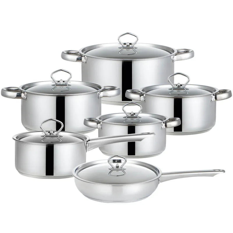 6-Piece Stainless Steel Cookware Set – Double Bottom Pots & Pans | Durable Kitchen Cooking Set with Lids | Gift for Moms & Home Chefs