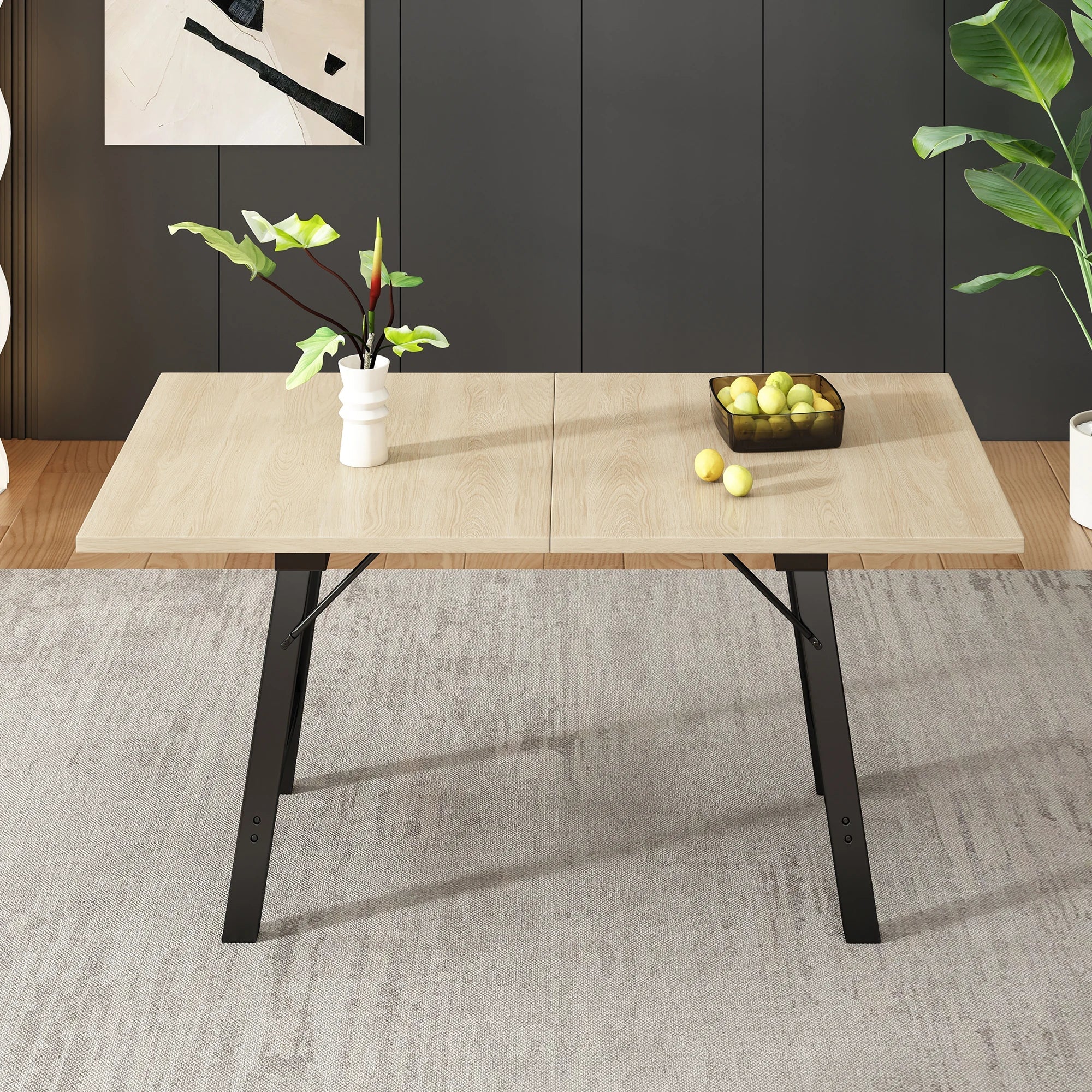 Beige extendable dining table with alloy legs
