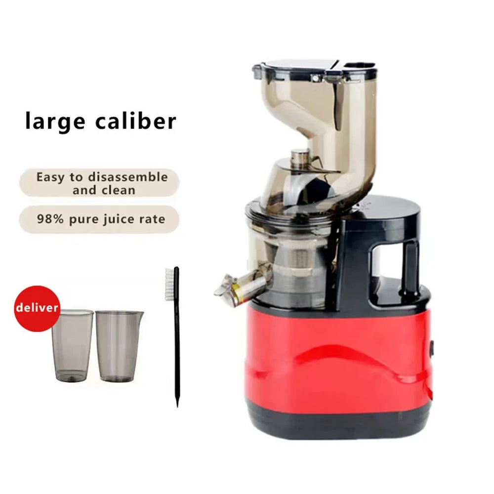 Slow Juicer Machine – Large Caliber Fruit & Vegetable Juice Extractor with Pulp Separator | Electric Juicer with Filter & Brush