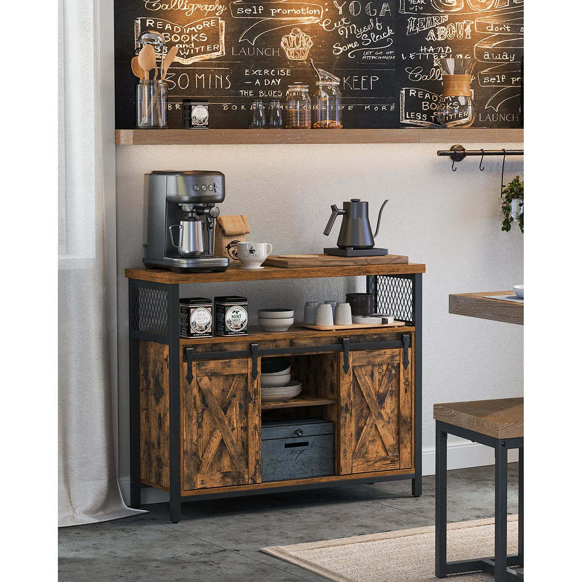 Kitchen Sideboard with 2 Sliding Doors | 100 x 33 x 80 cm – Rustic Industrial Style