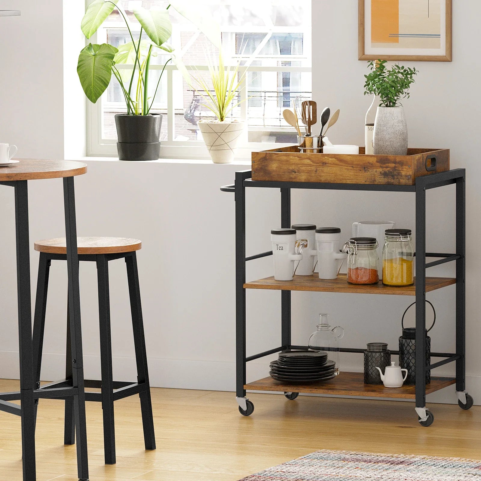 Industrial Style Rolling Kitchen Trolley with Removable Tray | 40 x 72 x 86 cm