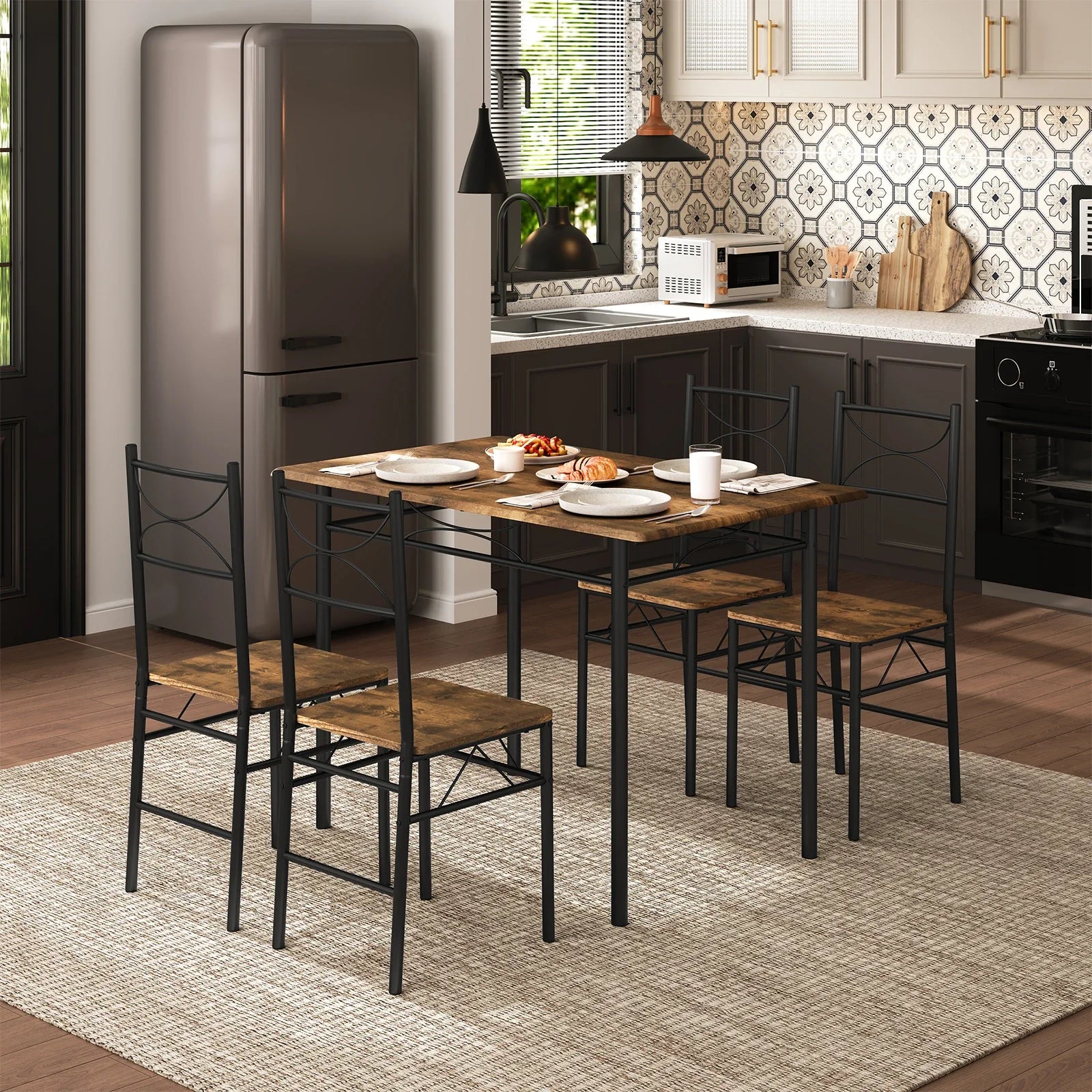 Industrial Dining Table Set with 4 Chairs – 110 x 76 x 70 cm