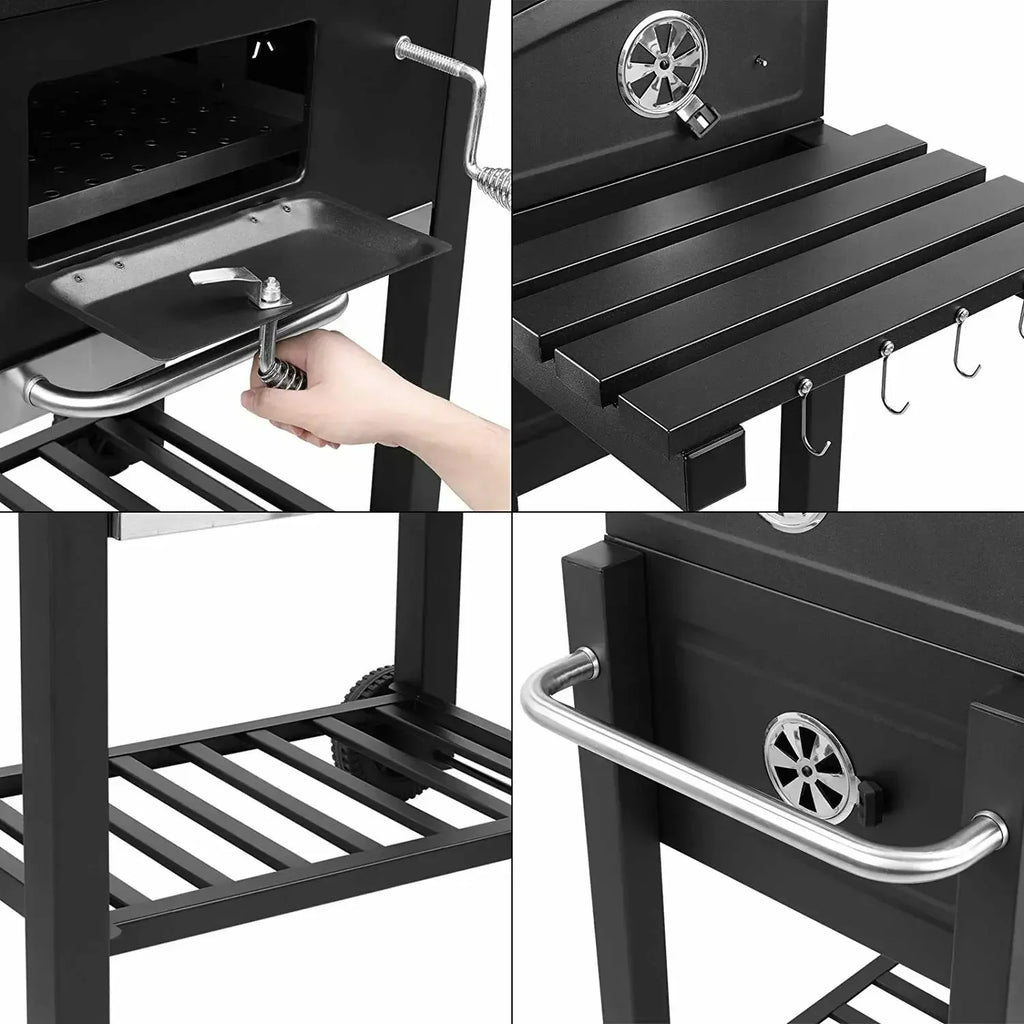 Chariot de barbecue au charbon familial avec 3 grilles | 116cm x 55,7cm x 100 cm