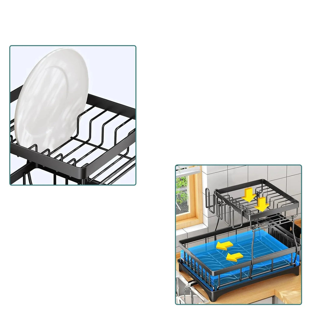 Égouttoir à vaisselle à 2 étages en métal