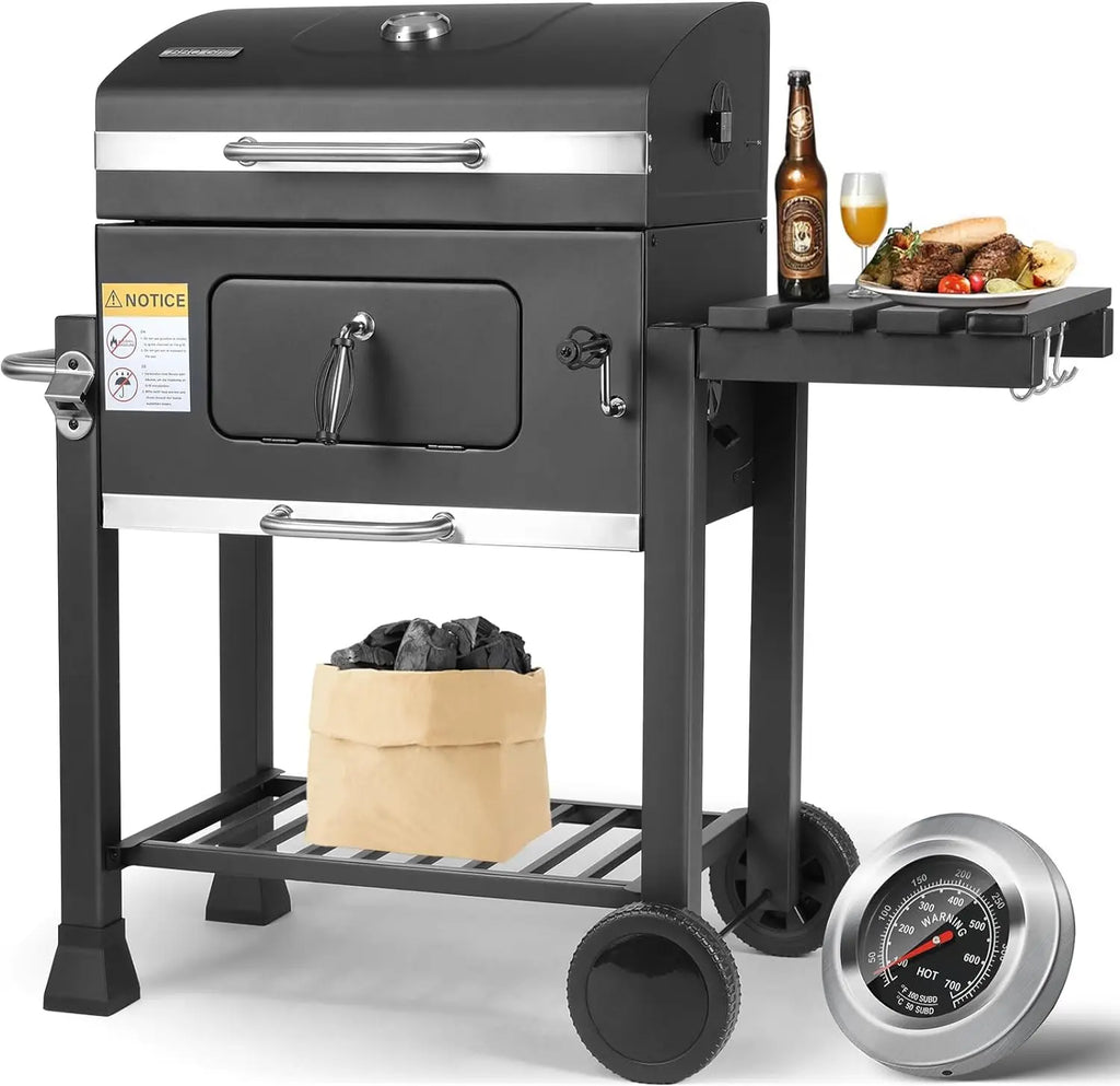 Chariot de barbecue au charbon familial avec 3 grilles | 116cm x 55,7cm x 100 cm
