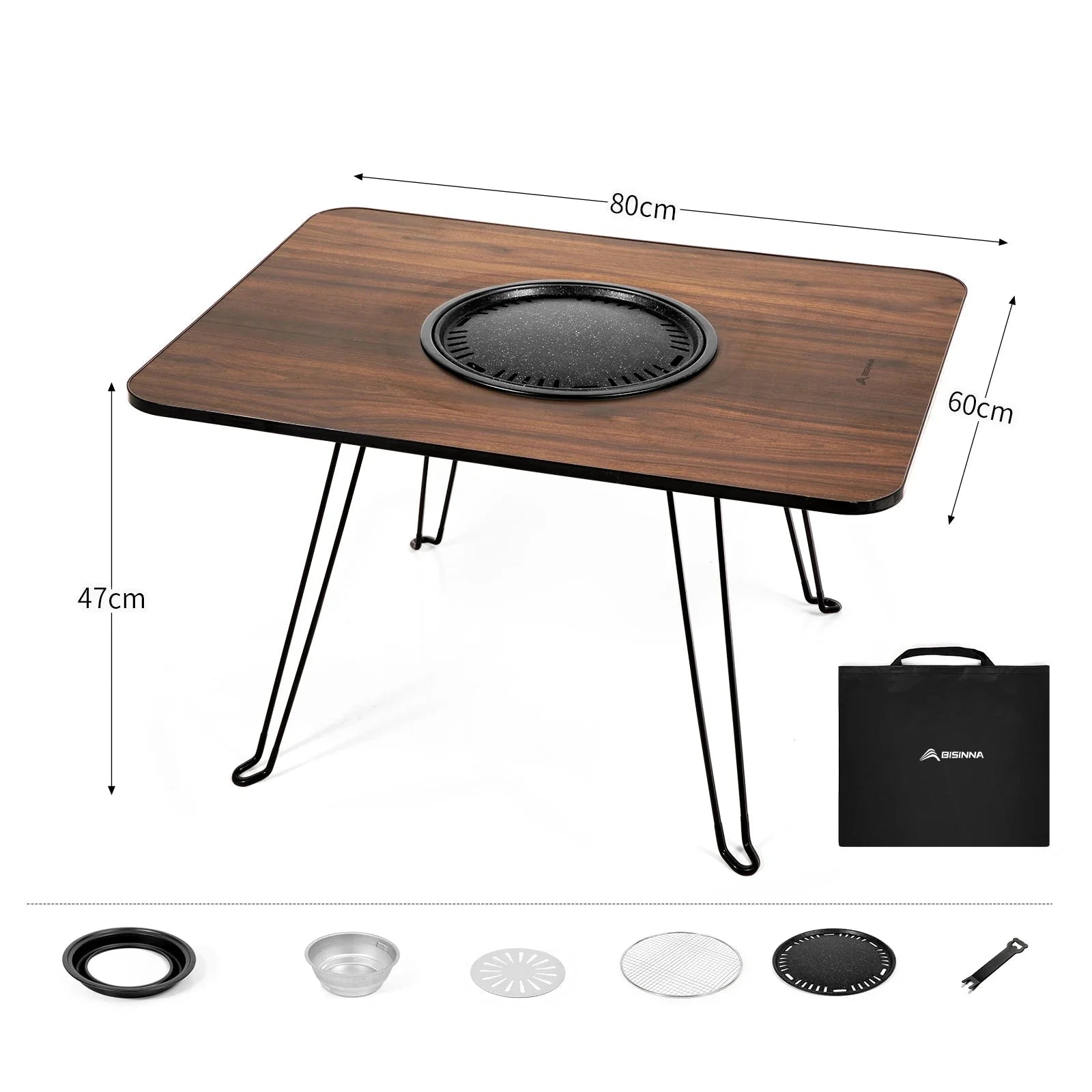 🍽️ Table Pliante Portable avec Barbecue Intégré | 80 x 60 x 47 cm