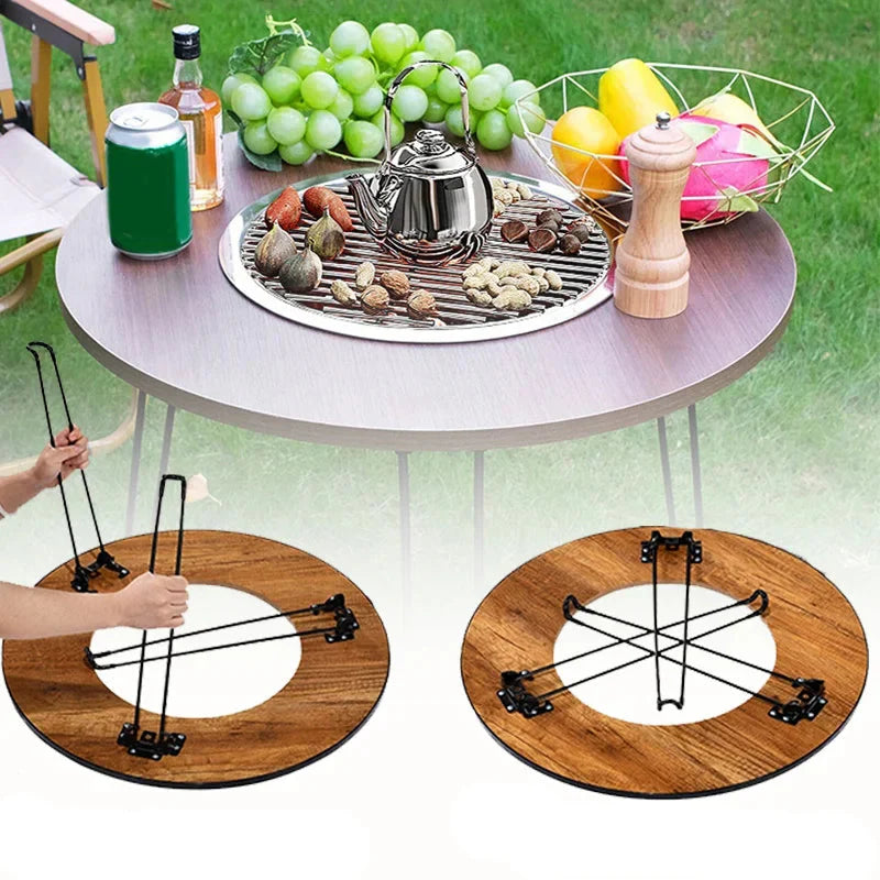 Table Ronde Pliante Portable avec Barbecue Intégré