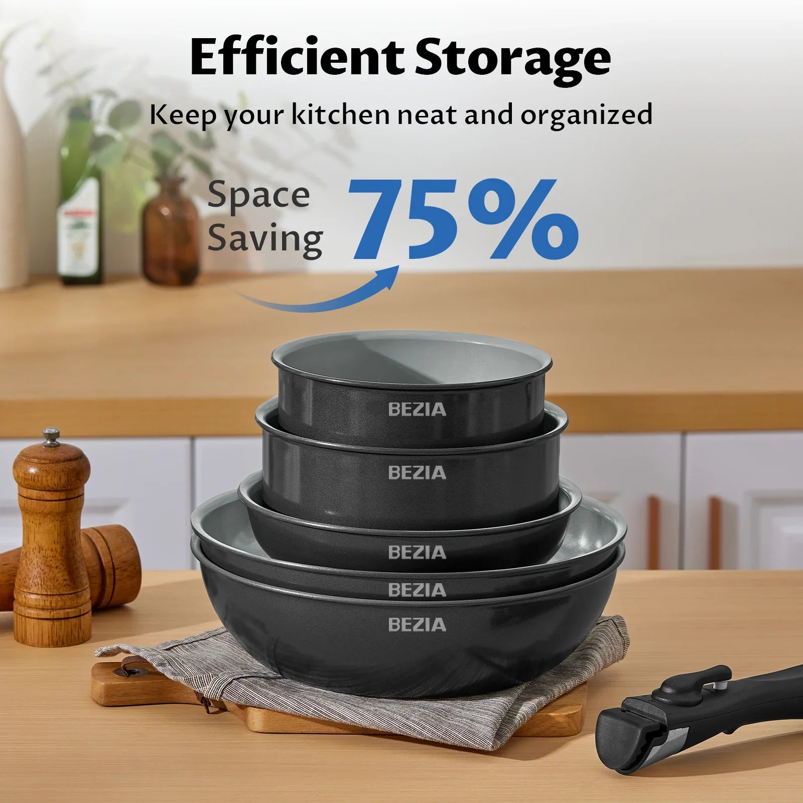 🍳 Batterie de Cuisine Induction 13 Pièces – Revêtement Céramique & Poignées Amovibles | Compacte, Saine & Polyvalente