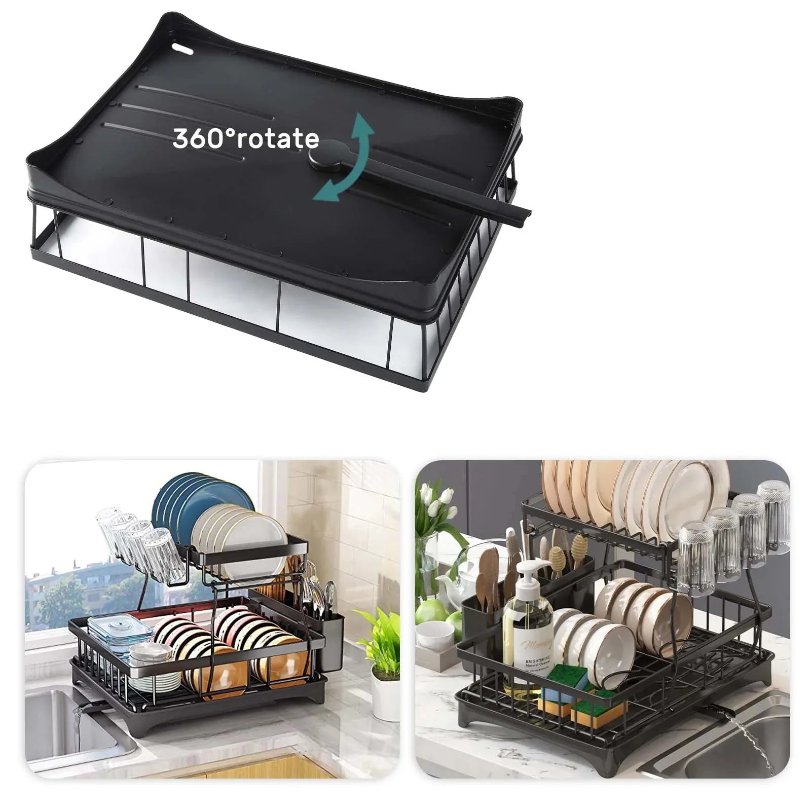 Égouttoir à vaisselle à 2 étages en métal