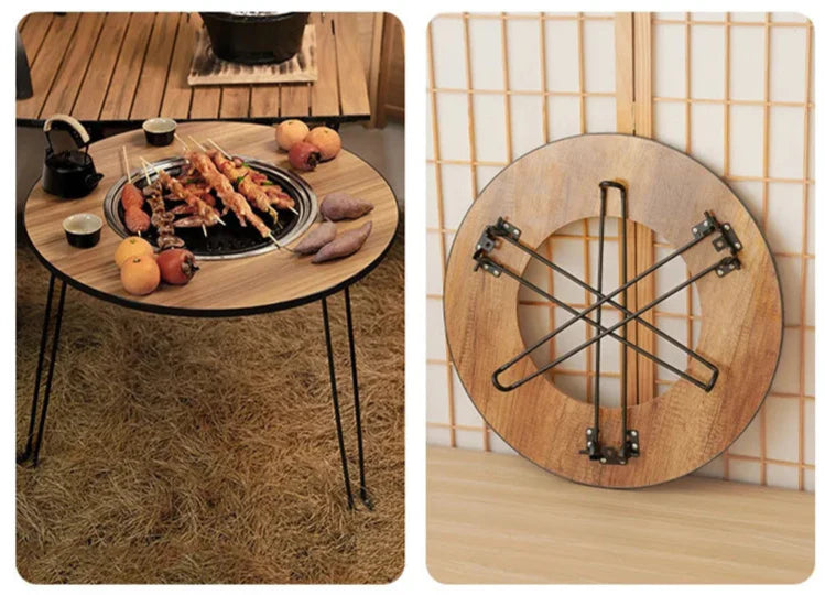 Table Ronde Pliante Portable avec Barbecue Intégré