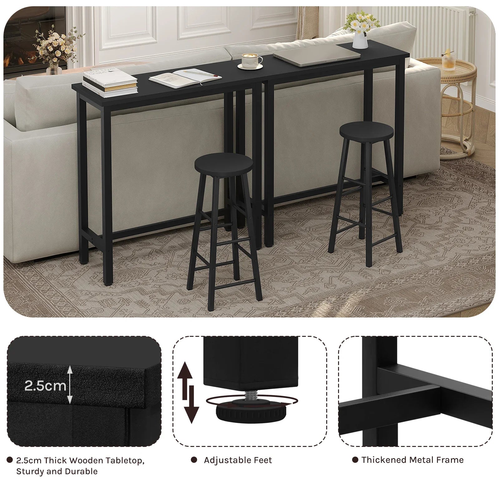 Black metal bar table | 40 x 100 x 100 cm